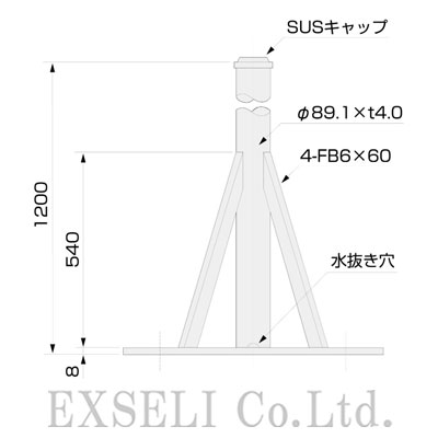 マストベース(700角 80A 1.2m ステンレス製)