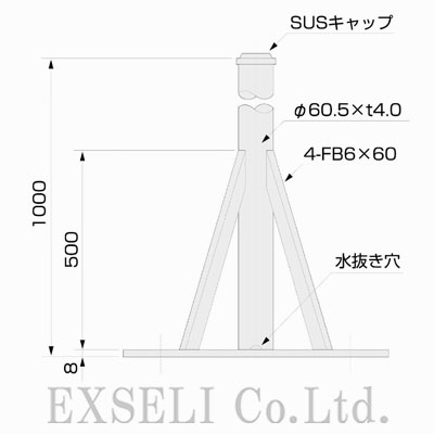 マストベース(700角 50A 1.0m ステンレス製)